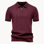 Polo homem malha com fecho zip curto e gola clássica corte regular fit