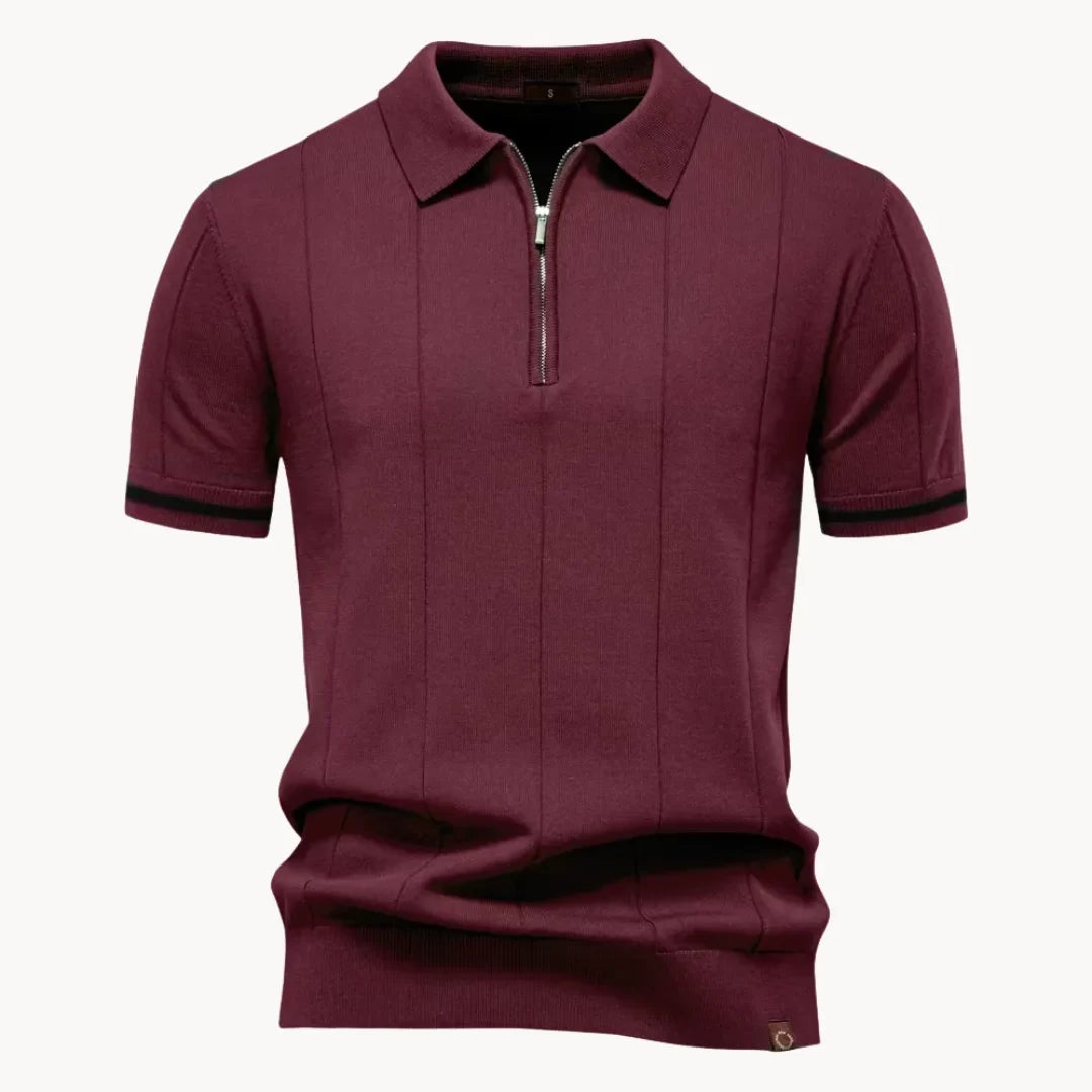 Polo homem malha com fecho zip curto e gola clássica corte regular fit