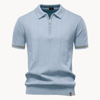 Polo homem malha com fecho zip curto e gola clássica corte regular fit
