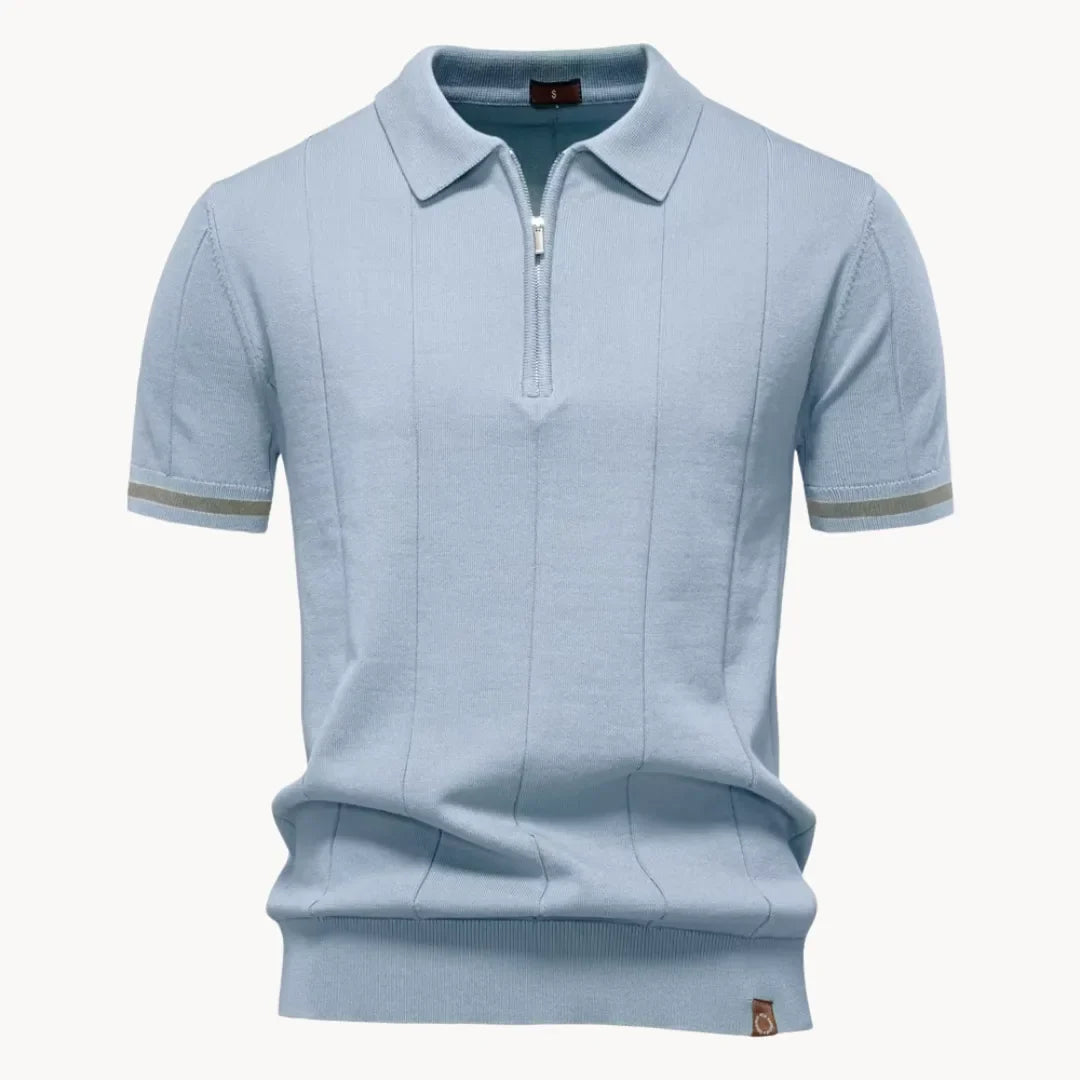 Polo homem malha com fecho zip curto e gola clássica corte regular fit