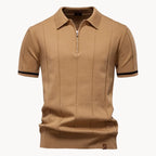Polo homem malha com fecho zip curto e gola clássica corte regular fit