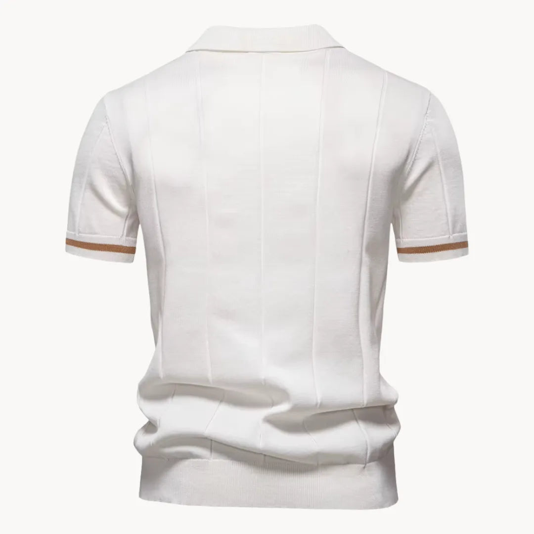 Polo homem malha com fecho zip curto e gola clássica corte regular fit