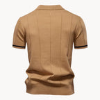 Polo homem malha com fecho zip curto e gola clássica corte regular fit
