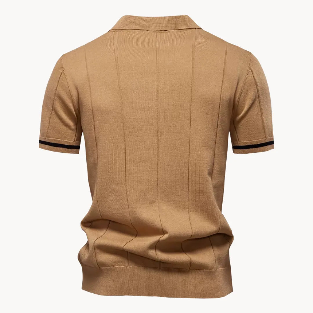 Polo homem malha com fecho zip curto e gola clássica corte regular fit