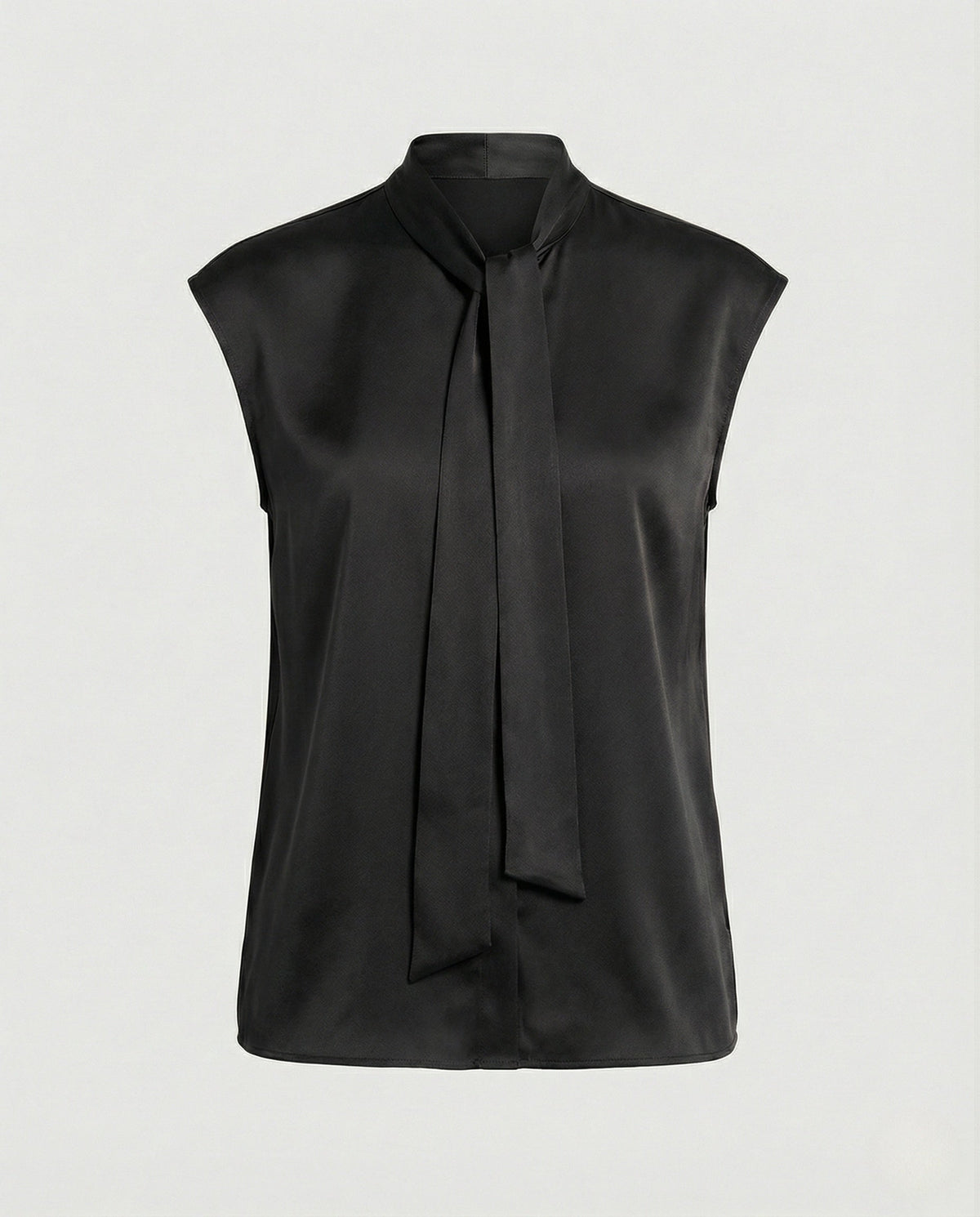 Blusa feminina sem mangas com laço no decote em viscose acetinada fluida