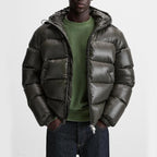 Puffer jacket homem com capuz corte folgado casaco acolchoado de inverno