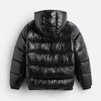 Puffer jacket homem com capuz corte folgado casaco acolchoado de inverno