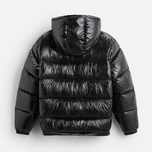 Puffer jacket homem com capuz corte folgado casaco acolchoado de inverno