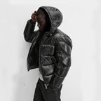 Puffer jacket homem com capuz corte folgado casaco acolchoado de inverno