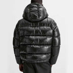 Puffer jacket homem com capuz corte folgado casaco acolchoado de inverno