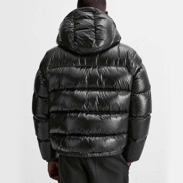 Puffer jacket homem com capuz corte folgado casaco acolchoado de inverno