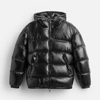 Puffer jacket homem com capuz corte folgado casaco acolchoado de inverno