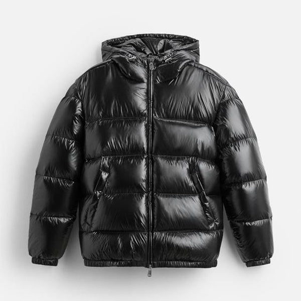 Puffer jacket homem com capuz corte folgado casaco acolchoado de inverno