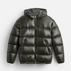 Puffer jacket homem com capuz corte folgado casaco acolchoado de inverno