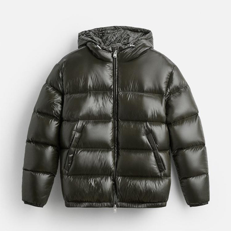 Puffer jacket homem com capuz corte folgado casaco acolchoado de inverno