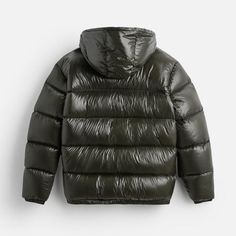 Puffer jacket homem com capuz corte folgado casaco acolchoado de inverno