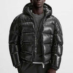 Puffer jacket homem com capuz corte folgado casaco acolchoado de inverno