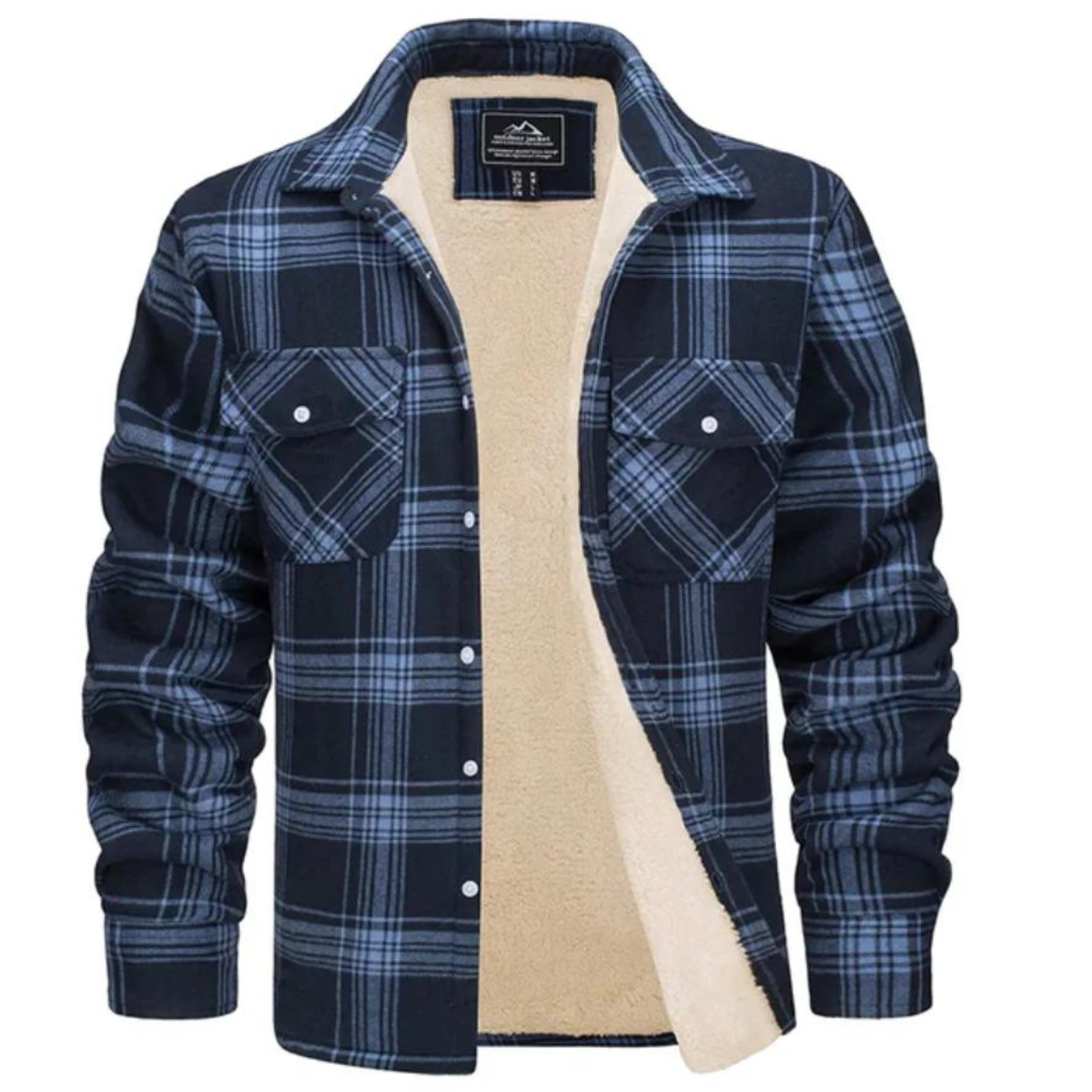 Camisa jaqueta masculina xadrez com forro sherpa, estilo casual robusto