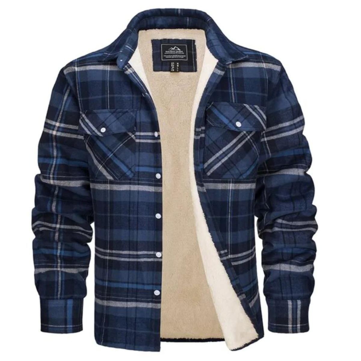 Camisa jaqueta masculina xadrez com forro sherpa, estilo casual robusto