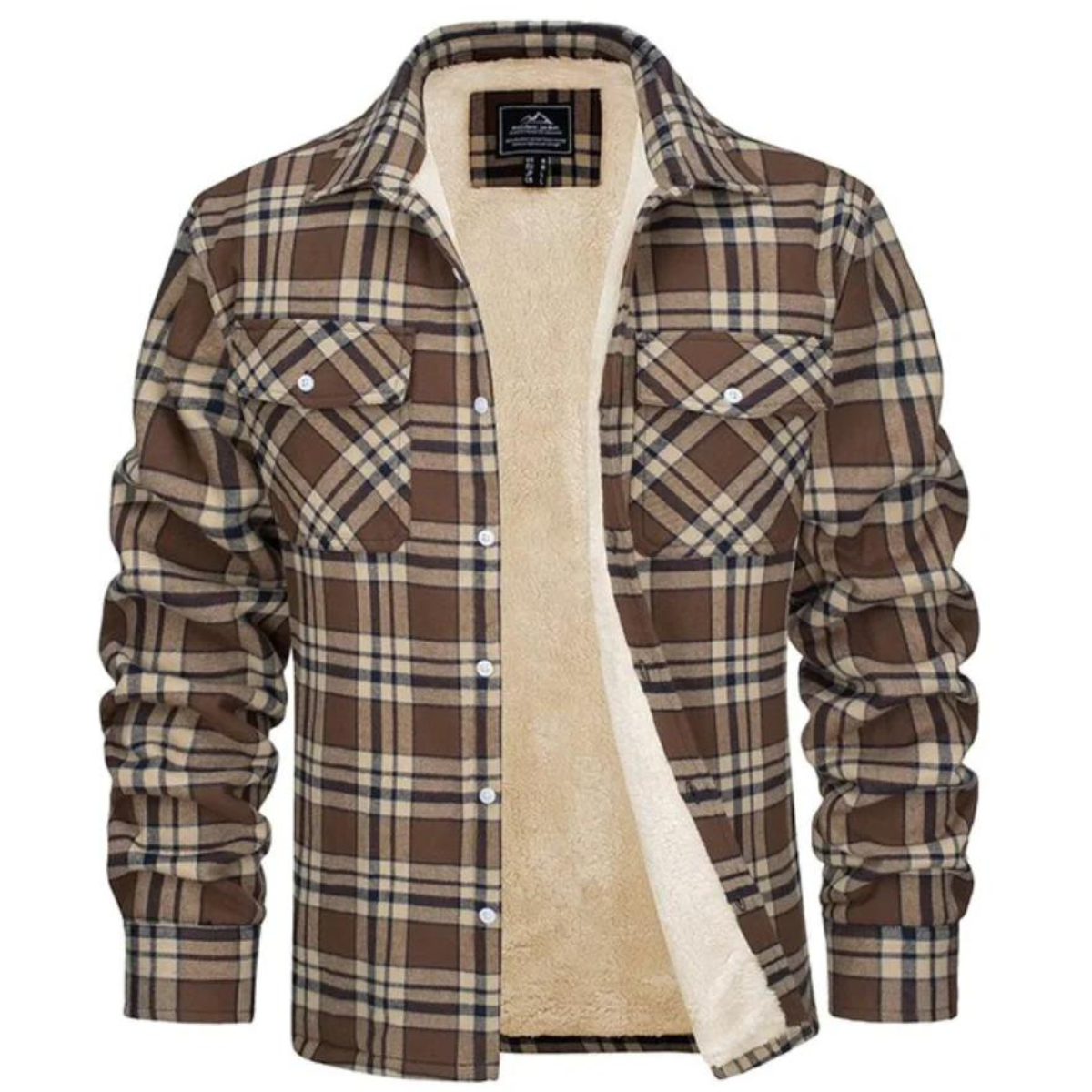 Camisa jaqueta masculina xadrez com forro sherpa, estilo casual robusto