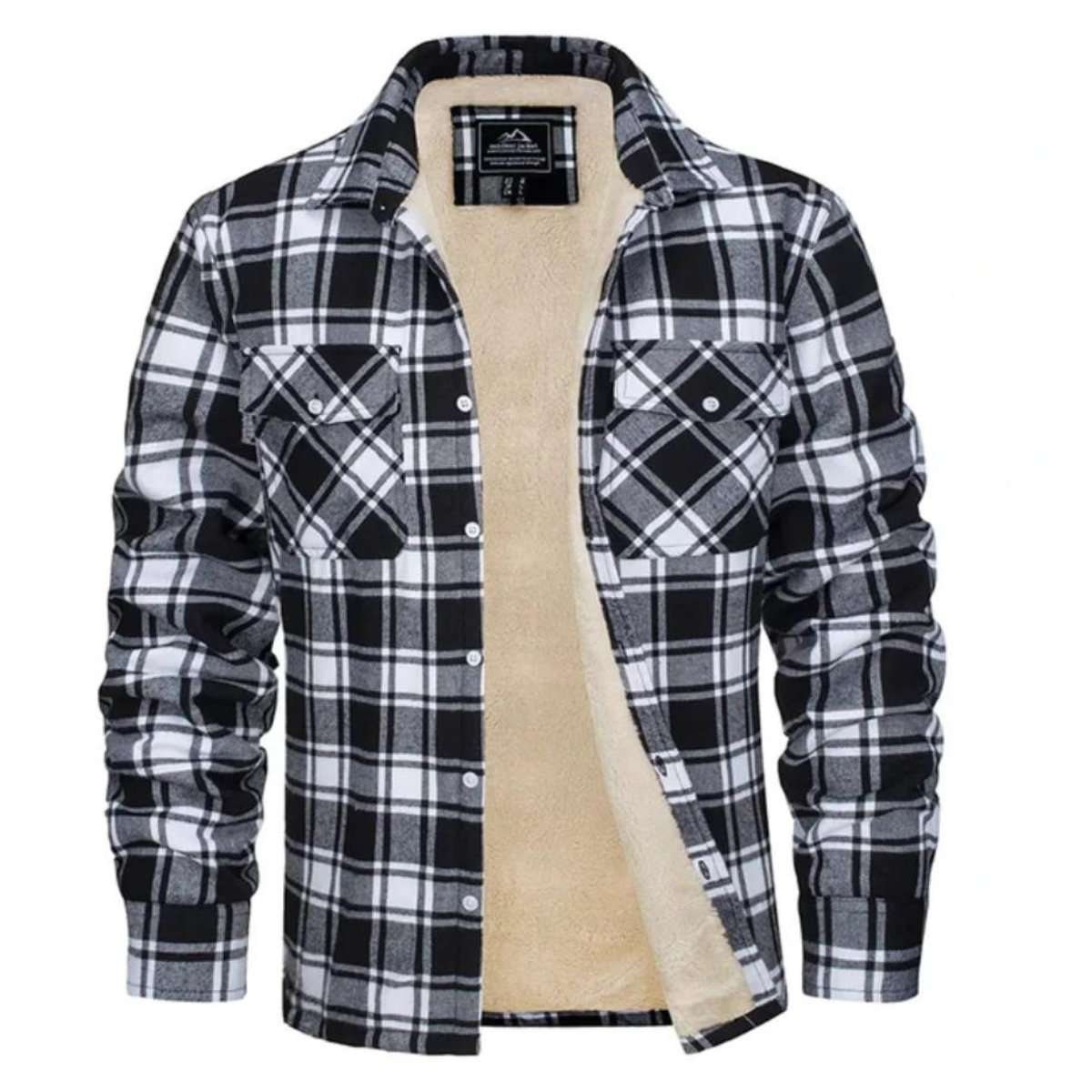 Camisa jaqueta masculina xadrez com forro sherpa, estilo casual robusto