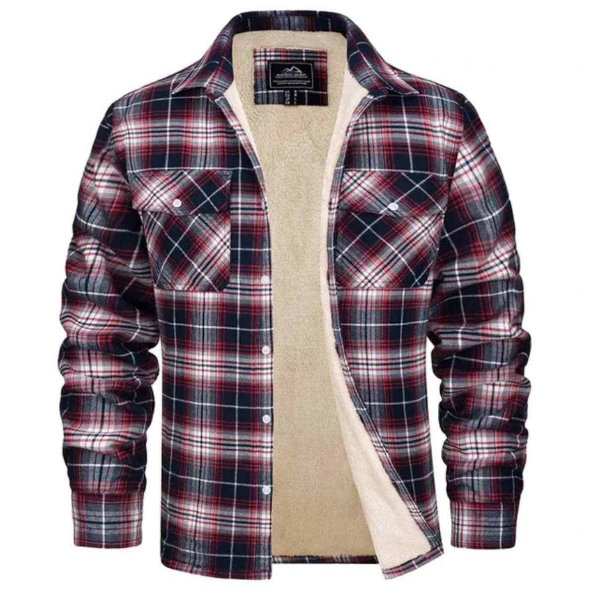 Camisa jaqueta masculina xadrez com forro sherpa, estilo casual robusto