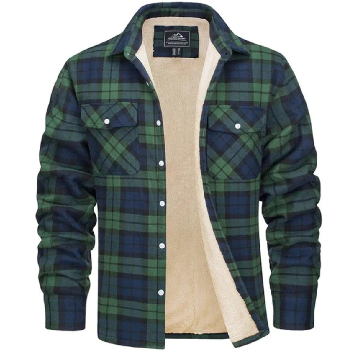 Camisa jaqueta masculina xadrez com forro sherpa, estilo casual robusto