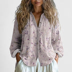 Blusa feminina estampa folhas retro corte moderno casual escritório