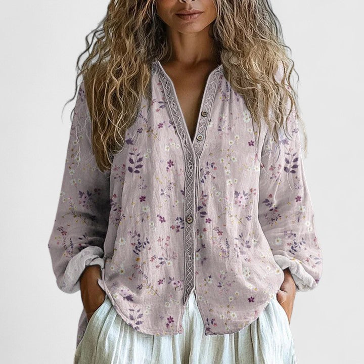 Blusa feminina estampa folhas retro corte moderno casual escritório