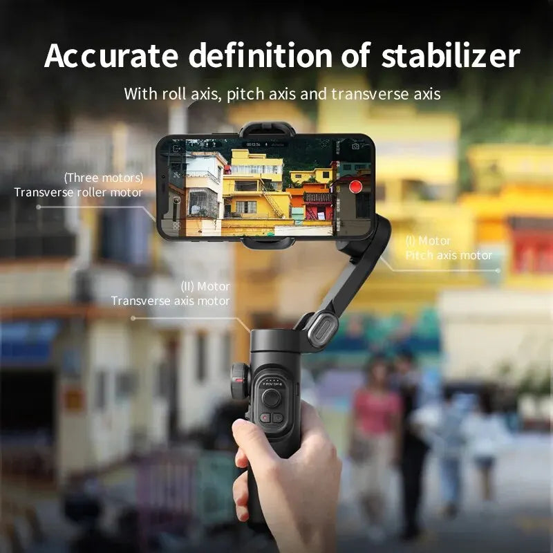 Gimbal estabilizador smartphone 3 eixos com AI tracking e deteção facial, cor preta