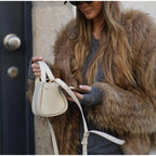 Casaco feminino pele sintética pelúcia estilo elegante inverno