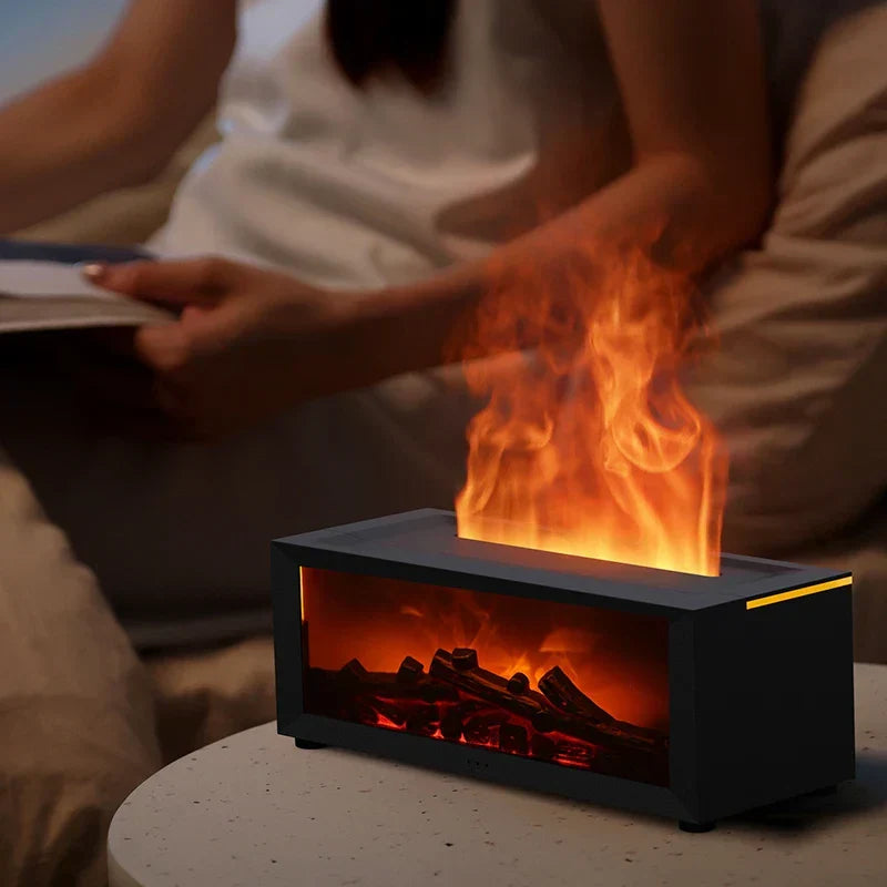 Difusor de aromas 4 em 1 com efeito chama, iluminação 7 cores e timer USB