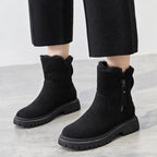Botas femininas sola grossa com zíper lateral cano médio inverno