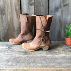 Botas de outono femininas cano alto couro resistente à água estilo ocidental