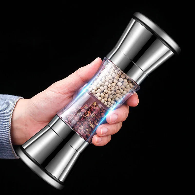 Moinho de especiarias duplo 2 em 1, aço inox manual para sal e pimenta com mós cerâmicas