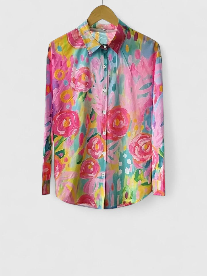 Blusa feminina estampa colorida corte confortável manga curta