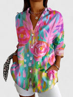 Blusa feminina estampa colorida corte confortável manga curta