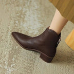 Botas femininas de tornozelo couro vegano bico fino com zíper traseiro