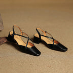 Sapatos salto bloco feminino couro genuíno bico fechado tiras ajustáveis