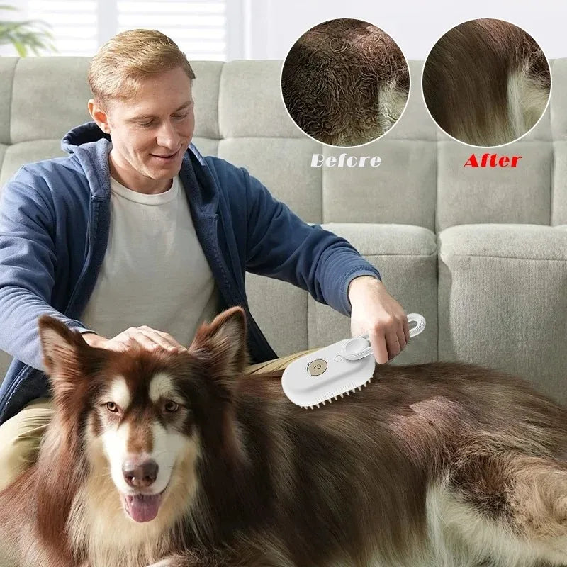 Escova elétrica a vapor 3 em 1 para animais, cuidado e remoção de pelo para cães e gatos