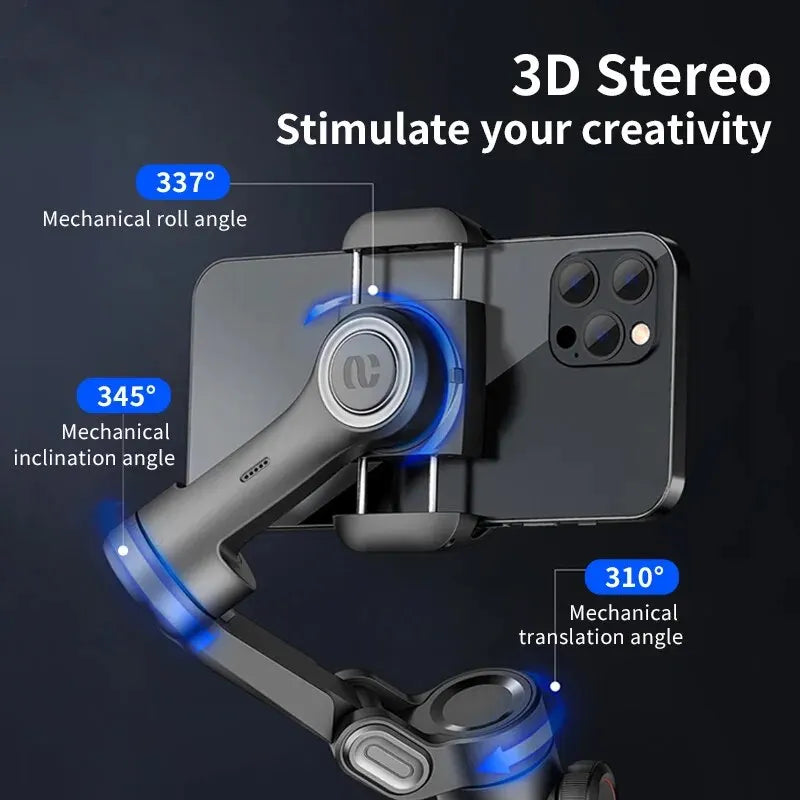 Gimbal estabilizador smartphone 3 eixos com AI tracking e deteção facial, cor preta