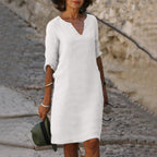 Vestido midi feminino casual versátil disponível em várias cores