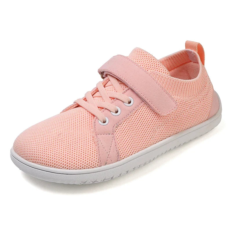 Sapatilhas barefoot infantis bico largo leves e flexíveis com fecho em velcro