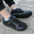 Sapatilhas barefoot infantis respiráveis e leves com velcro, bico largo e design zero-drop