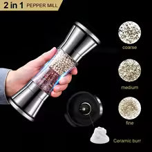Moinho de especiarias duplo 2 em 1, aço inox manual para sal e pimenta com mós cerâmicas