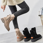 Botas femininas sola grossa com zíper lateral cano médio inverno