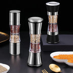 Moinho de especiarias duplo 2 em 1, aço inox manual para sal e pimenta com mós cerâmicas