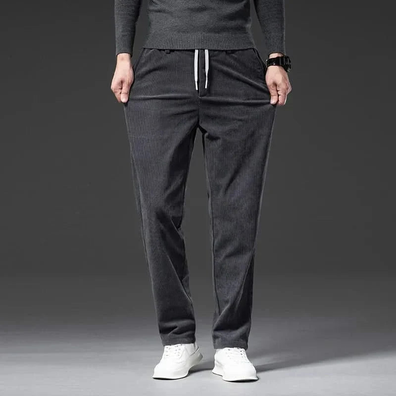 Calças chino corduroy corte slim com cordão ajustável para homem