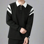 Polo manga longa com zíper e design color block para homem