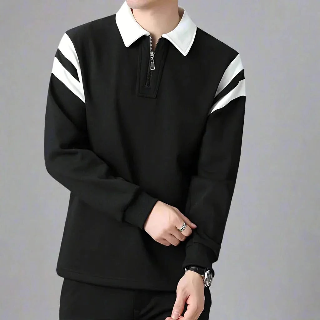 Polo manga longa com zíper e design color block para homem